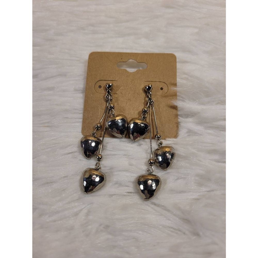 Vintage Silvertone Dangle Heart Earrings